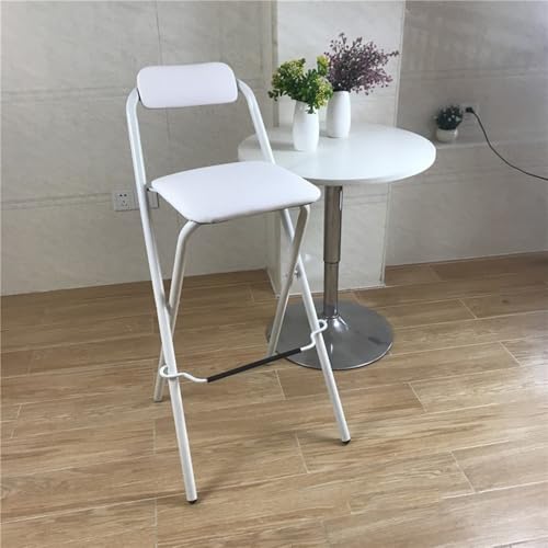 GSKDZG Klappstuhl, 65cm 70cm 75cm Tragbarer Klapphocker Mit Polsterung Klappbar Barhocker Für Küche, Theke, Camping, Mit Rückenlehne Und Fußstütze(White,65cm) von GSKDZG