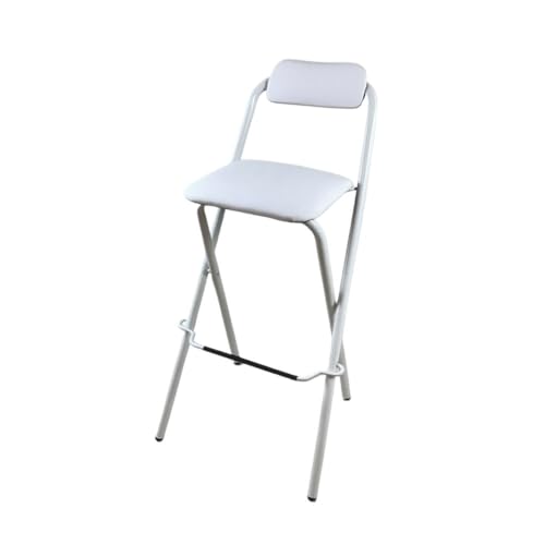 GSKDZG Klappstuhl, Klapphocker Mit Polsterung, Tragbarer Klappbar Barhocker Mit Rückenlehne Und Fußstütze, Für Küche, Theke, Camping, Sitzhöhe 65cm 70cm 75cm(White,65cm) von GSKDZG