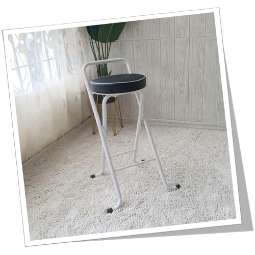 GSKDZG Klappstuhl, Runder Klapphocker, 65cm 75cm Gepolstert Klappbar Barhocker, Maximale Belastung 150kg, Tragbarer, Mit Rückenlehne Und Fußstütze(Black and White,65cm) von GSKDZG