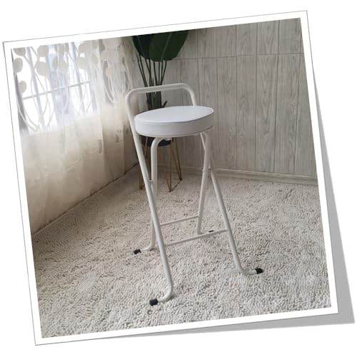 GSKDZG Klappstuhl, Runder Klapphocker, 65cm 75cm Gepolstert Klappbar Barhocker, Maximale Belastung 150kg, Tragbarer, Mit Rückenlehne Und Fußstütze(White,75cm) von GSKDZG