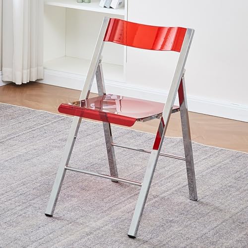 GSKDZG Klappstuhl Aus Acryl Transparentem, Stapelbarer Klapphocker, Moderner Transparenter Klappstuhl Für Zuhause Wohnzimmer Küche Esszimmer, Mit Rückenlehne(Red) von GSKDZG