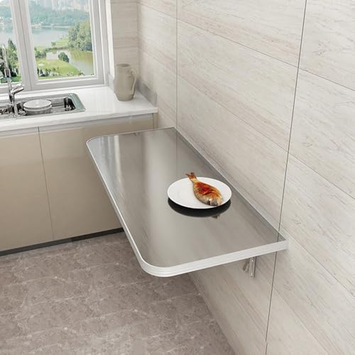 GSKDZG Klapptisch Aus Edelstahl Wandklapptisch Für Kleine Räume Wandtisch Mit Halterungen, Schwimmender Schreibtisch, Platzsparender Küchen Esstisch(60x30cm) von GSKDZG