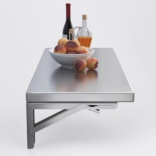 GSKDZG Küchentisch Esstisch, Wandklapptisch Aus Edelstahl Klapptisch Für Kleine Räume Wandtisch, Schwimmender Schreibtisch Mit Halterungen, Computertisch(150x35cm) von GSKDZG