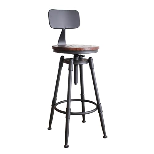 GSKDZG Runder Barhocker, Vintage Industrial Tresenhocker, Höhenverstellbarer Küchenhocker Mit Rückenlehne Und Fußstütze, Holzsitz(Dark Brown) von GSKDZG