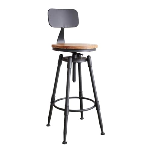 GSKDZG Runder Barhocker, Vintage Industrial Tresenhocker, Höhenverstellbarer Küchenhocker Mit Rückenlehne Und Fußstütze, Holzsitz(Light Brown) von GSKDZG