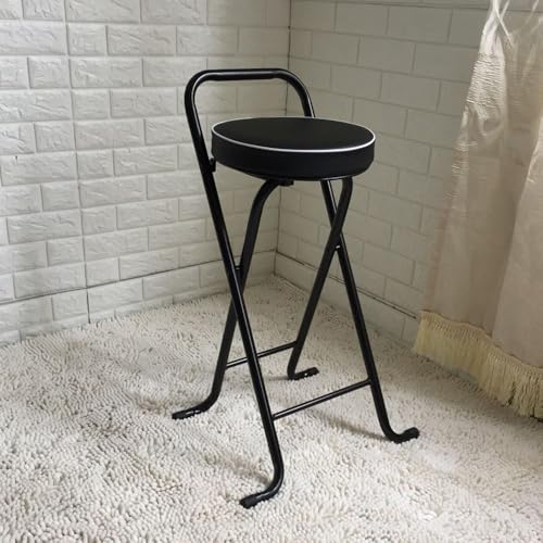 GSKDZG Runder Klapphocker, 65cm 75cm Gepolstert Klappbarer Barhocker, Tragbarer Klappstuhl Mit Rückenlehne Und Fußstütze, Maximale Belastung 150kg(Black,65cm) von GSKDZG