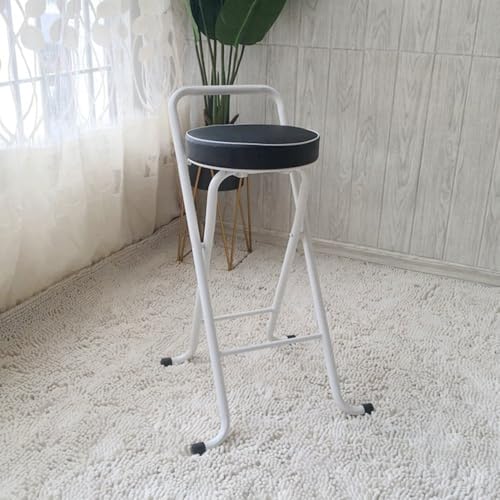 GSKDZG Runder Klapphocker, 65cm 75cm Gepolstert Klappbarer Barhocker, Tragbarer Klappstuhl Mit Rückenlehne Und Fußstütze, Maximale Belastung 150kg(Black and White,75cm) von GSKDZG