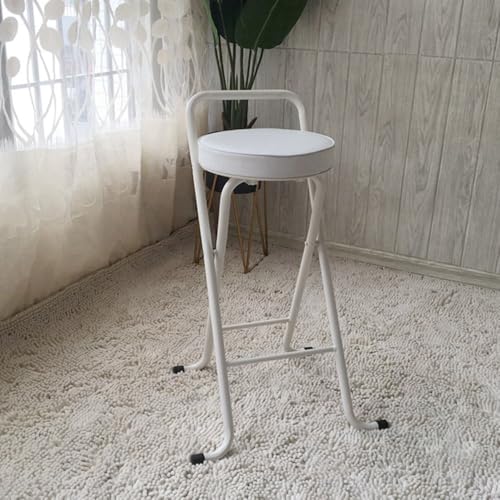 GSKDZG Runder Klapphocker, 65cm 75cm Gepolstert Klappbarer Barhocker, Tragbarer Klappstuhl Mit Rückenlehne Und Fußstütze, Maximale Belastung 150kg(White,75cm) von GSKDZG