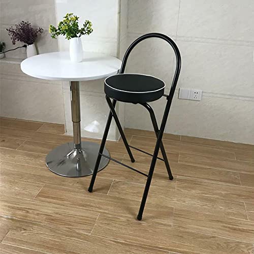 GSKDZG Runder Klapphocker, Gepolsterter Klappbar Barhocker, Tragbarer Klappstuhl Mit Rückenlehne Und Fußstütze, Sitzhöhe 60cm 65cm 70cm 75cm(Black,75cm) von GSKDZG