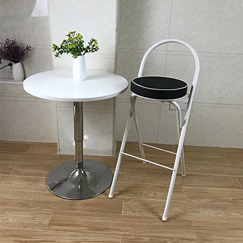 GSKDZG Runder Klapphocker, Gepolsterter Klappbar Barhocker, Tragbarer Klappstuhl Mit Rückenlehne Und Fußstütze, Sitzhöhe 60cm 65cm 70cm 75cm(Black and White,60cm) von GSKDZG