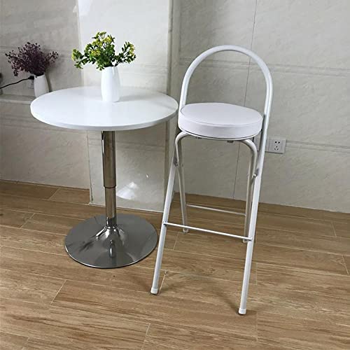 GSKDZG Runder Klapphocker, Gepolsterter Klappbar Barhocker, Tragbarer Klappstuhl Mit Rückenlehne Und Fußstütze, Sitzhöhe 60cm 65cm 70cm 75cm(White,60cm) von GSKDZG