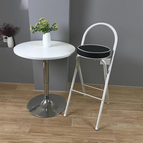 GSKDZG Runder Klappstuhl, Gepolsterter Klapphocker, Tragbarer Klappbar Barhocker Mit Rückenlehne Und Fußstütze, Sitzhöhe 60cm 65cm 70cm 75cm(Black and White,65cm) von GSKDZG