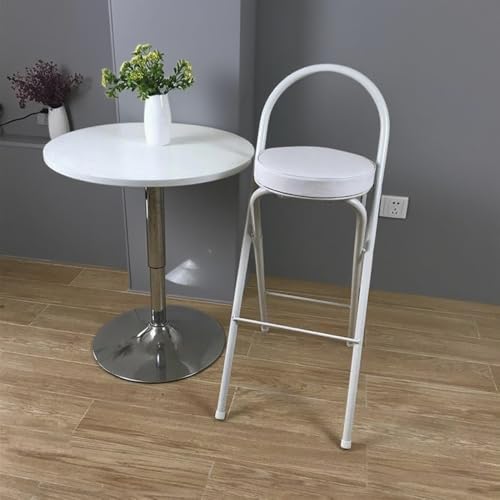 GSKDZG Runder Klappstuhl, Gepolsterter Klapphocker, Tragbarer Klappbar Barhocker Mit Rückenlehne Und Fußstütze, Sitzhöhe 60cm 65cm 70cm 75cm(White,65cm) von GSKDZG