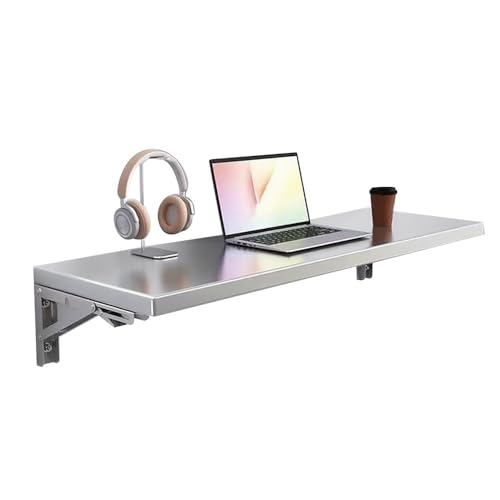 GSKDZG Schwimmender Schreibtisch, Klapptisch Aus Edelstahl Wandklapptisch Mit Halterungen Wandtisch, Computertisch Für Kleine Räume, Küchentisch Esstisch(150x35cm) von GSKDZG