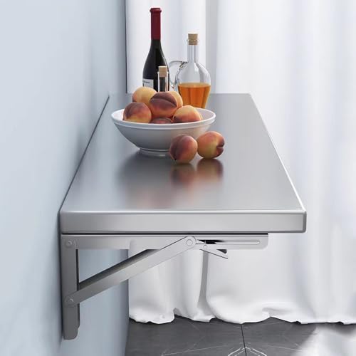 GSKDZG Schwimmender Schreibtisch Aus Edelstahl, Wandklapptisch Klapptisch Für Kleine Räume Wandtisch, Küchentisch, Esstisch Mit Halterungen, Platzsparender(150x30cm) von GSKDZG