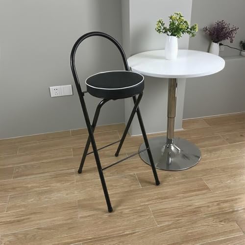 GSKDZG Tragbarer Klapphocker, 60cm 65cm 70cm 75cm Gepolsterter Klappstuhl, Runder Faltbar Barhocker Mit Rückenlehne Und Fußstütze(Black,75cm) von GSKDZG