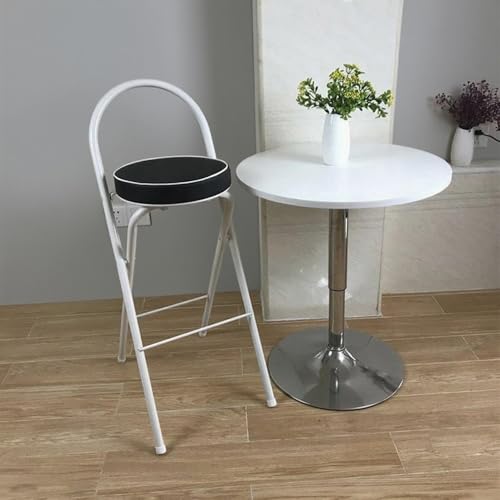 GSKDZG Tragbarer Klapphocker, 60cm 65cm 70cm 75cm Gepolsterter Klappstuhl, Runder Faltbar Barhocker Mit Rückenlehne Und Fußstütze(Black and White,70cm) von GSKDZG