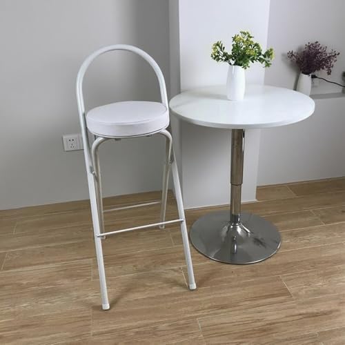 GSKDZG Tragbarer Klapphocker, 60cm 65cm 70cm 75cm Gepolsterter Klappstuhl, Runder Faltbar Barhocker Mit Rückenlehne Und Fußstütze(White,60cm) von GSKDZG