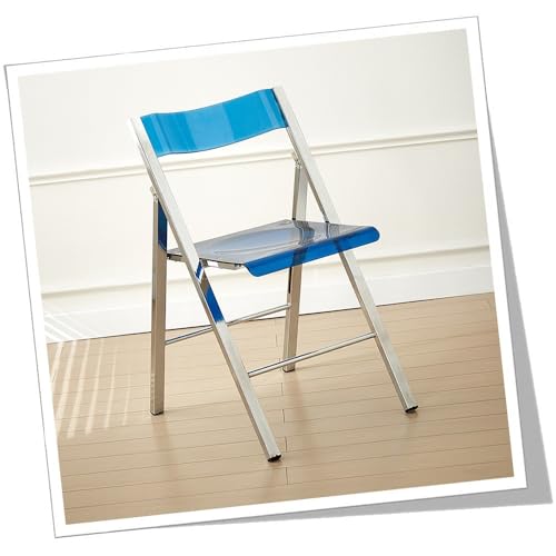 GSKDZG Transparent Klappstuhl, Acryl Klapphocker Mit Rückenlehne, Moderner Barhocker Für Zuhause Wohnzimmer Küche Esszimmer, Stapelbar(Blue) von GSKDZG