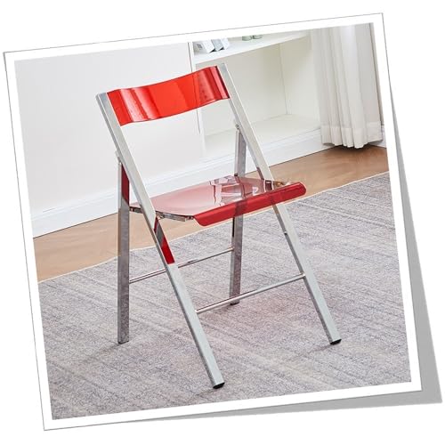 GSKDZG Transparent Klappstuhl, Acryl Klapphocker Mit Rückenlehne, Moderner Barhocker Für Zuhause Wohnzimmer Küche Esszimmer, Stapelbar(Red) von GSKDZG