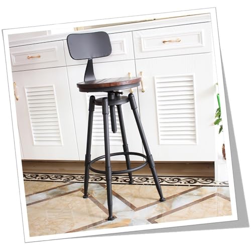 GSKDZG Vintage Industrial Tresenhocker, Runder Holzsitz Barhocker, Höhenverstellbar Küchenhocker, Mit Rückenlehne Und Fußstütze Bistrohocker(Dark Brown) von GSKDZG