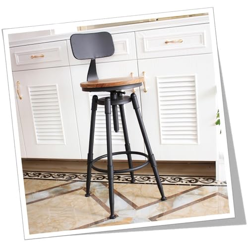 GSKDZG Vintage Industrial Tresenhocker, Runder Holzsitz Barhocker, Höhenverstellbar Küchenhocker, Mit Rückenlehne Und Fußstütze Bistrohocker(Light Brown) von GSKDZG