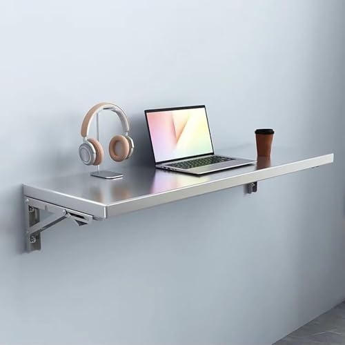 GSKDZG Wandklapptisch, Computertisch Aus Edelstahl Klapptisch Mit Halterungen Wandtisch, Schwimmender Schreibtisch Für Kleine Räume, Küchentisch, Esstisch(150x40cm) von GSKDZG