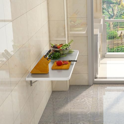 GSKDZG Wandtisch Schwimmender Schreibtisch, Klapptisch Aus Edelstahl Wandklapptisch Für Kleine Räume, Esstisch Für Küche, Waschküche, Balkon(60x40cm) von GSKDZG