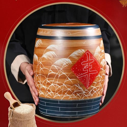 GSKFXJ Groß Keramik Reiskübel, Lebensmittelbehälter Aus Keramik, Chinesischer Keramik Reisglas Mit Deckel, Haushalts Keramik Reis Spender(15kg/33lbs) von GSKFXJ