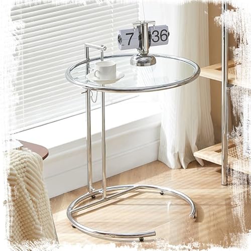 Runder Sofa Beistelltisch Höhenverstellbar, C Form Couchtisch Aus Glas, Stylischer Transparente Kaffeetisch Für Bett, Sofatisch Für Kleine Platz(Transparent Glass) von GSKFXJ