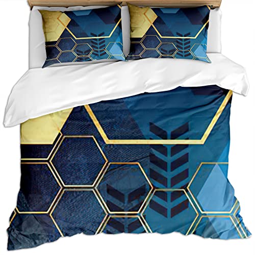 Baby Bettwäsche 135X200 3D Blaugoldene Sechseck-Geometrische Kunst Muster Mikrofaser Bettwäsche Set 3 Teilig : 1 Bettbezug + 2 Kissenbezug 80X80Cm, Superweiches Hypoallergen Winter Bettbezüge, SCHL Baby Bettwäsche 135X200 3D Blaugoldene Sechseck-Geometrische Kunst Muster Mikrofaser Bettwäsche Set 3 Teilig : 1 Bettbezug + 2 Kissenbezug 80X80Cm, Superweiches Hypoallergen Winter Bettbezüge, SCHL von GSKOQD