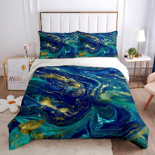 Babybettwäsche 135X200Cm Mikrofaser 3 Teilig - Bettbezug Set Mit Blau Grün Gold Glitzer Wirbel Luxus Textur Flüssige Kunst Muster, Weiche Flauschige Bettbezüge Mit Reißverschluss Und 2 Kissenbezug Babybettwäsche 135X200Cm Mikrofaser 3 Teilig - Bettbezug Set Mit Blau Grün Gold Glitzer Wirbel Luxus Textur Flüssige Kunst Muster, Weiche Flauschige Bettbezüge Mit Reißverschluss Und 2 Kissenbezug von GSKOQD