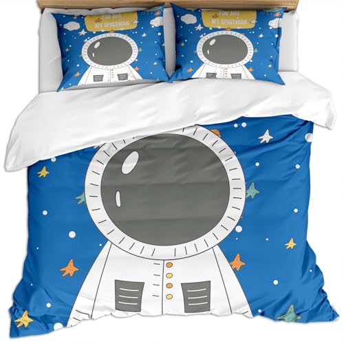Bettwäsche 135X200 3 Teilig Mikrofaser Weihnachts Bettwäsche Set, 3D Niedlicher Blau-Weißer Astronaut Der Karikatur Muster Hypoallergen Bettbezug Mit Reißverschluss Und 2 Kissenbezug 80X80Cm, Für K Bettwäsche 135X200 3 Teilig Mikrofaser Weihnachts Bettwäsche Set, 3D Niedlicher Blau-Weißer Astronaut Der Karikatur Muster Hypoallergen Bettbezug Mit Reißverschluss Und 2 Kissenbezug 80X80Cm, Für K von GSKOQD