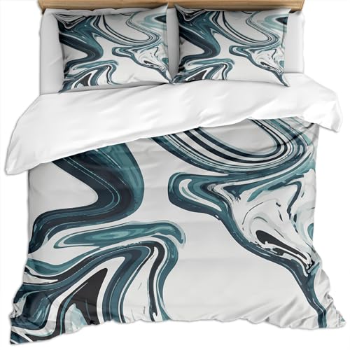 Bettwäsche 135X200Cm 3D Blaue Grüne Weiße Linien Fließende Luxus-Textur-Fluid-Kunst Druck Modern Bettwäsche Set Weiche Microfaser Einzelbett Bettwäsche 1 Bettbezug Und 2 Kissenbezug 80X80Cm Mit Rei von GSKOQD