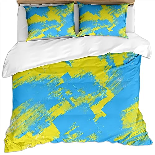 Bettwäsche 135X200Cm 3D Blaue Und Gelbe Kontrastierende Pinselstriche Druck Modern Bettwäsche Set Weiche Microfaser Einzelbett Bettwäsche 1 Bettbezug Und 2 Kissenbezug 80X80Cm Mit Reißverschluss, H Bettwäsche 135X200Cm 3D Blaue Und Gelbe Kontrastierende Pinselstriche Druck Modern Bettwäsche Set Weiche Microfaser Einzelbett Bettwäsche 1 Bettbezug Und 2 Kissenbezug 80X80Cm Mit Reißverschluss, H von GSKOQD