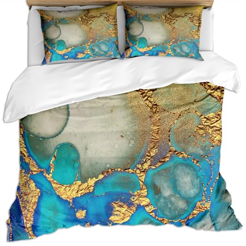 Bettwäsche 135X200Cm Bettbezug Set Mit 3D Blaugraue Goldfolie, Traumhafte Luxusmode Druck Muster, 3 Teilig Microfaser Bettwäsche Bettbezüge Mit Reißverschluss Und 2 Kissenbezug 80X80Cm Warme & Atmu Bettwäsche 135X200Cm Bettbezug Set Mit 3D Blaugraue Goldfolie, Traumhafte Luxusmode Druck Muster, 3 Teilig Microfaser Bettwäsche Bettbezüge Mit Reißverschluss Und 2 Kissenbezug 80X80Cm Warme & Atmu von GSKOQD