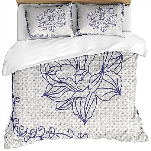 Bettwäsche 155X220Cm 3D Blaue Linie Blumenmuster Druck Modern Bettwäsche Set Weiche Microfaser Doppelbett Bettwäsche 1 Bettbezug Und 2 Kissenbezug 80X80Cm Mit Reißverschluss, Hypoallergen Bettwäsche 155X220Cm 3D Blaue Linie Blumenmuster Druck Modern Bettwäsche Set Weiche Microfaser Doppelbett Bettwäsche 1 Bettbezug Und 2 Kissenbezug 80X80Cm Mit Reißverschluss, Hypoallergen von GSKOQD