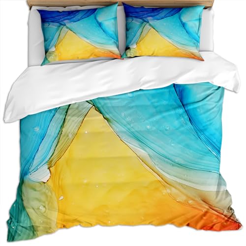 Bettwäsche 200X200Cm 3D Blau-Gelbe Stilvolle Luxus-Kunsttextur Druck Modern Bettwäsche Set Weiche Microfaser Doppelbett Bettwäsche 1 Bettbezug Und 2 Kissenbezug 80X80Cm Mit Reißverschluss, Hypoalle Bettwäsche 200X200Cm 3D Blau-Gelbe Stilvolle Luxus-Kunsttextur Druck Modern Bettwäsche Set Weiche Microfaser Doppelbett Bettwäsche 1 Bettbezug Und 2 Kissenbezug 80X80Cm Mit Reißverschluss, Hypoalle von GSKOQD