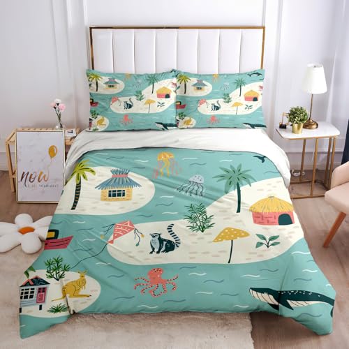 Bettwäsche 220X240 Kinder Erwachsene Mikrofaser 3 Teilig 3D Niedliche Cartoon-Blaue Und Weiße Tierinsel Muster Winter Bettbezug Set, Weiche Flauschige Bettbezüge Mit Reißverschluss Und 2 Kissenbezu Bettwäsche 220X240 Kinder Erwachsene Mikrofaser 3 Teilig 3D Niedliche Cartoon-Blaue Und Weiße Tierinsel Muster Winter Bettbezug Set, Weiche Flauschige Bettbezüge Mit Reißverschluss Und 2 Kissenbezu von GSKOQD