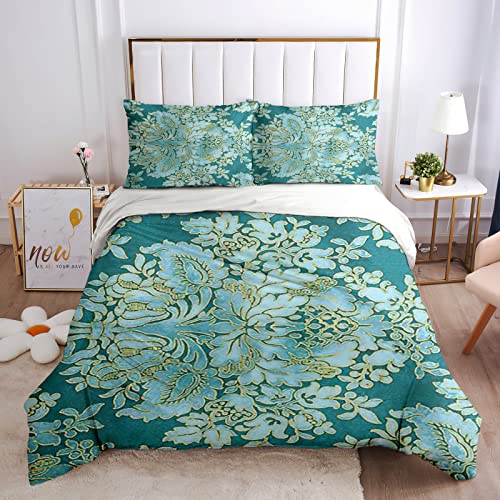 Bettwäsche Set 155X220Cm 100% Polyester Winterbettwäsche Für Mädchen Und Jungen, 3D Blaugrüne Luxus-Kunstblumen Druck Muster 3 Teilig-Set : 1 Bettbezug + 2 Kissenbezug 80X80Cm Weiche Flauschige Bettwäsche Set 155X220Cm 100% Polyester Winterbettwäsche Für Mädchen Und Jungen, 3D Blaugrüne Luxus-Kunstblumen Druck Muster 3 Teilig-Set : 1 Bettbezug + 2 Kissenbezug 80X80Cm Weiche Flauschige von GSKOQD