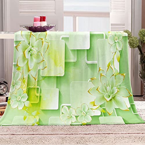 Kuscheldecke Flanell Decke 130X150Cm 3D Drucken Microfaser Weich Flauschige Warm Plüsch Wohndecke Grüne Blumen Muster Tagesdecke Fleecedecke Winterdecke Für Sofa Und Bett von GSKOQD