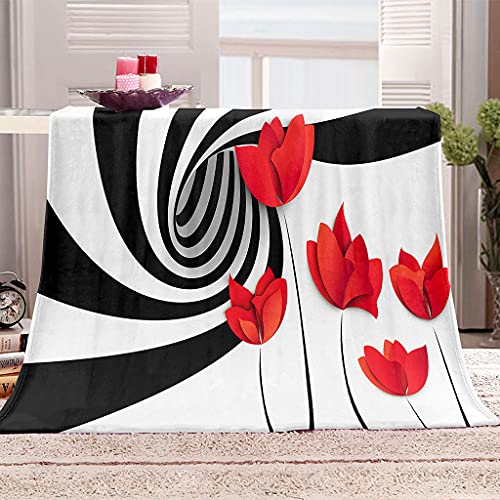 Kuscheldecke Flanell Decke 150X180Cm 3D Drucken Microfaser Weich Flauschige Warm Plüsch Wohndecke Rot Floral Kreativ Muster Tagesdecke Fleecedecke Winterdecke Für Sofa Und Bett von GSKOQD