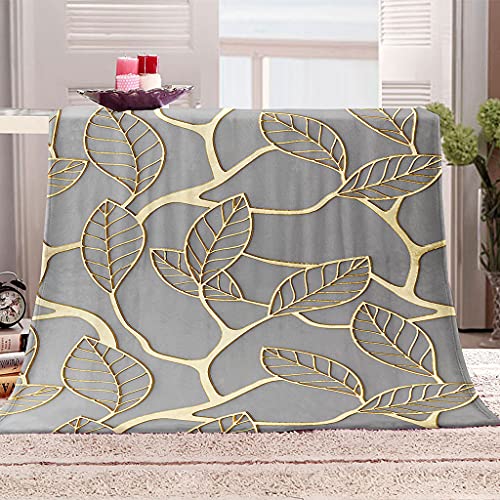 Kuscheldecke Flanell Decke 180X220Cm 3D Drucken Microfaser Weich Flauschige Warm Plüsch Wohndecke Abstrakte Goldene Blätter Muster Tagesdecke Fleecedecke Winterdecke Für Sofa Und Bett von GSKOQD