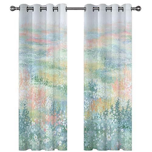 Vorhänge Blickdicht Mit Ösen 3D Druck Hellgrünes Feld Mit Blumen Muster Verdunkelungsvorhang Wohnzimmer Schlafzimmer Küche Fenstergardinen 140X160Cm (B X H) Ösenvorhang 2Er Set Dekoschals Vorhänge von GSKOQD