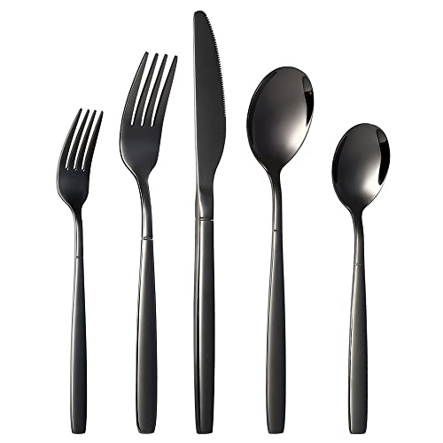 GSSWSSS Besteck Set für 6 Personen,30 Teilig Edelstahl Essbesteck Set,Besteck inkl.Messer/Gabel/Löffel,Spiegelpoliert, Spülmaschinenfest (Schwarz) von GSSWSSS