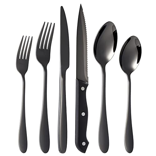 GSSWSSS Besteck Set für 6 Personen,36 Teilig Edelstahl Essbesteck Set,Besteck inkl.Messer/Gabel/Löffel/Steakmessern,Spiegelpoliert, Spülmaschinenfest von GSSWSSS