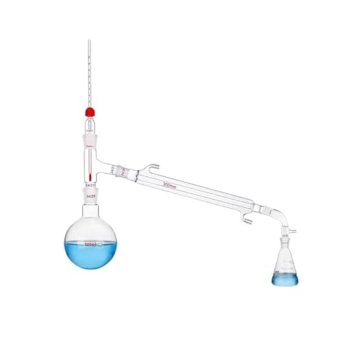 1 Set Destillationsset aus Borosilikatglas – 500 ml Rundkolben/250 ml Erlenmeyerkolben mit Thermometer, Kondensator und Adaptern(Package 2) von GSUNLEO