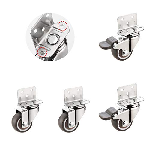4er-Set leise L-förmige Lenkrollen aus TPE – 360° drehbare Lenkrollen for Möbel mit Staubschutz und Schrauben(1in 2 brake+2 No brake) von GSUNLEO