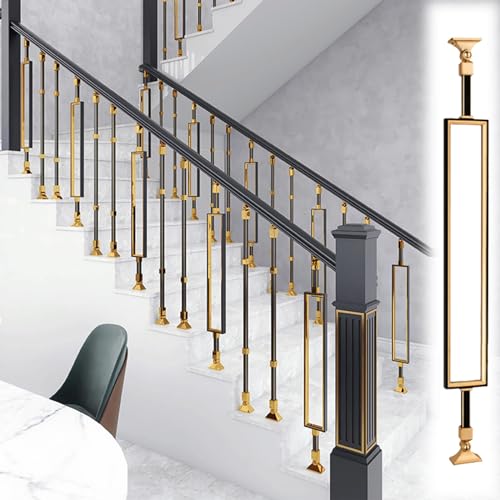 Verstellbare schwarze und goldene Metallbaluster for Treppen – langlebige Aluminiumspindeln mit einfacher Installation(Rectangle Type,1pack) von GSUNLEO