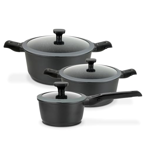 GSW 167772 Kochtopf-Set Easy Click 6-tlg, Aluminium, Kunststoff, Glas, Silikon, schwarz von GSW